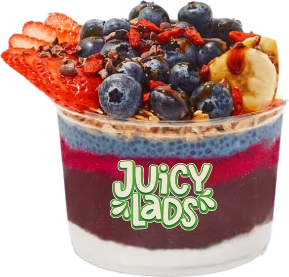 Açaí bowl Juicy Lads con fresas, arándanos y plátano